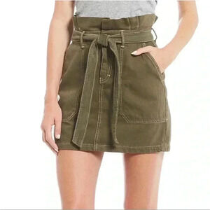 Free People Splendor the Grass Army Green Belted Paper Bag Waist Skirt Sz 2